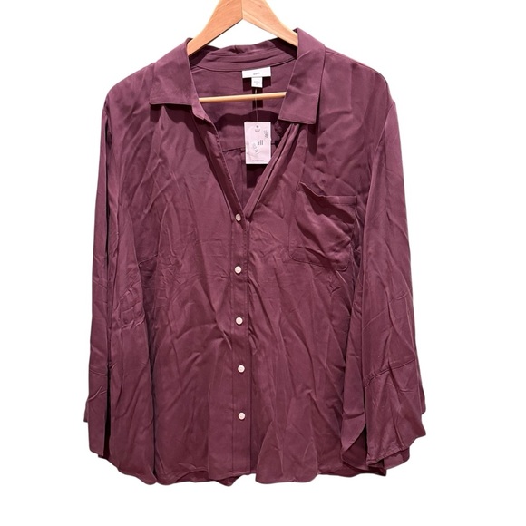J. Jill Womens Dried Plum Bell Sleeve Button Up Tunic Timeless Minimalist 2X - Picture 2 of 8